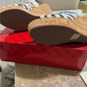 Guess White and Tan Cork Wedges